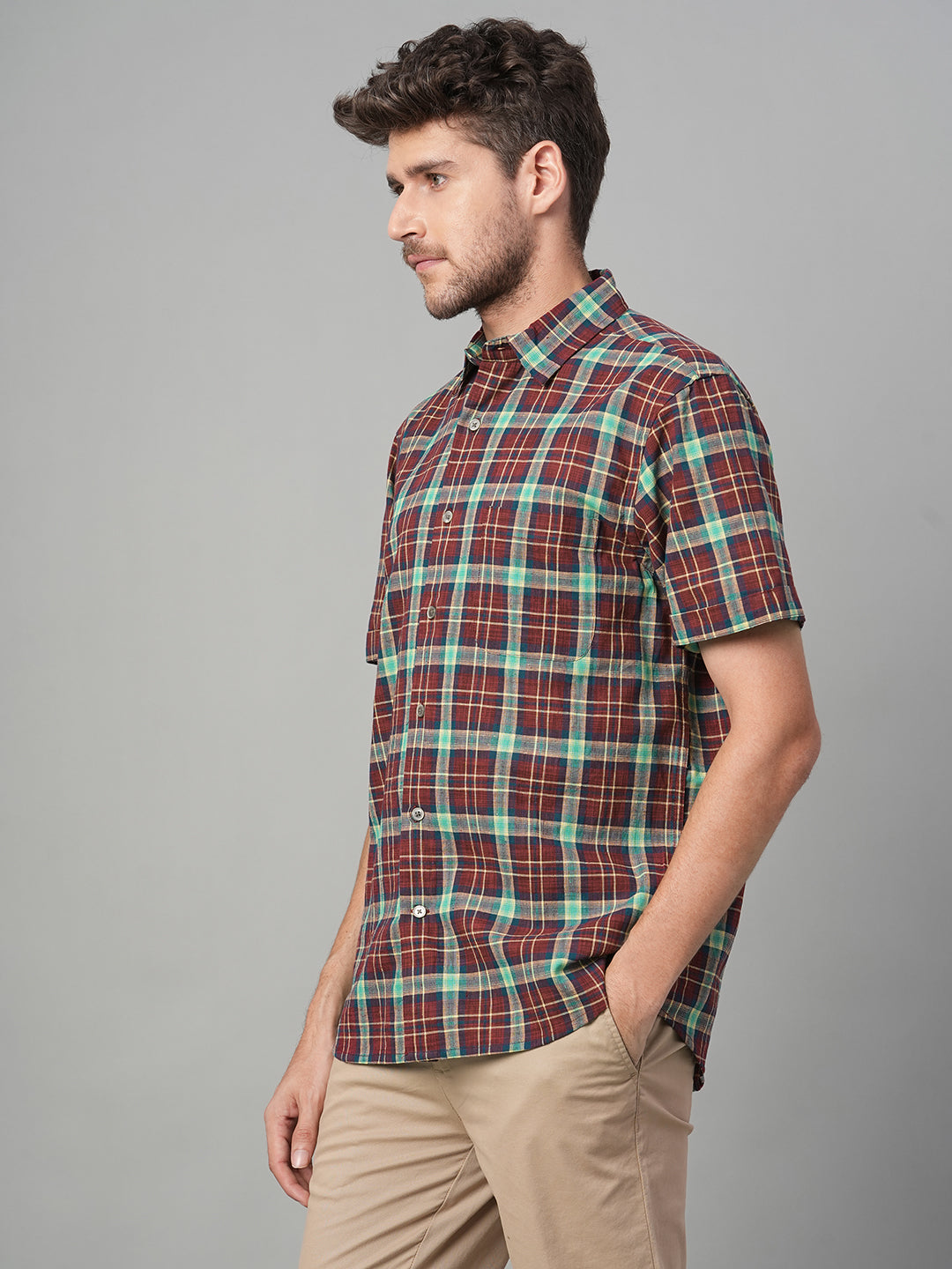 Men's Red Cotton Linen Regular Fit Shirt