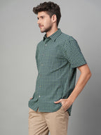 Men's Green Cotton Lycra Regular Fit Shirt