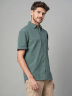 Men's Green Cotton Lycra Regular Fit Shirt