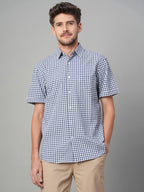 Men's Navy Cotton Lycra Regular Fit Shirt
