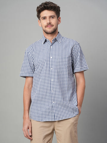 Men's Navy Cotton Lycra Regular Fit Shirt