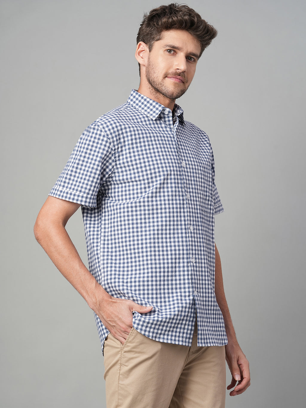 Men's Navy Cotton Lycra Regular Fit Shirt