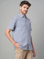 Men's Navy Cotton Lycra Regular Fit Shirt