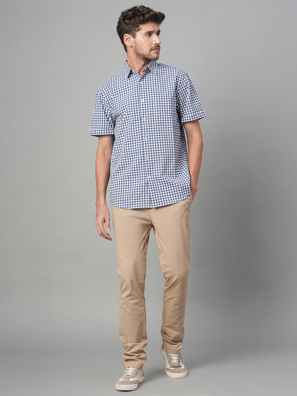 Men's Navy Cotton Lycra Regular Fit Shirt