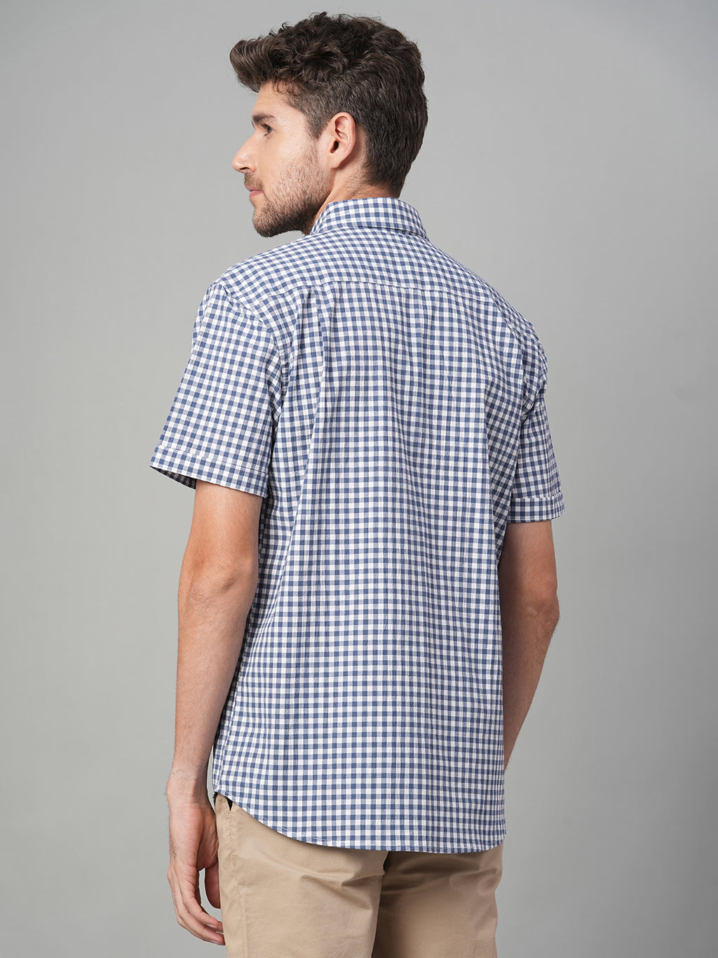 Men's Navy Cotton Lycra Regular Fit Shirt