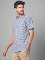 Men's Navy Cotton Lycra Regular Fit Shirt