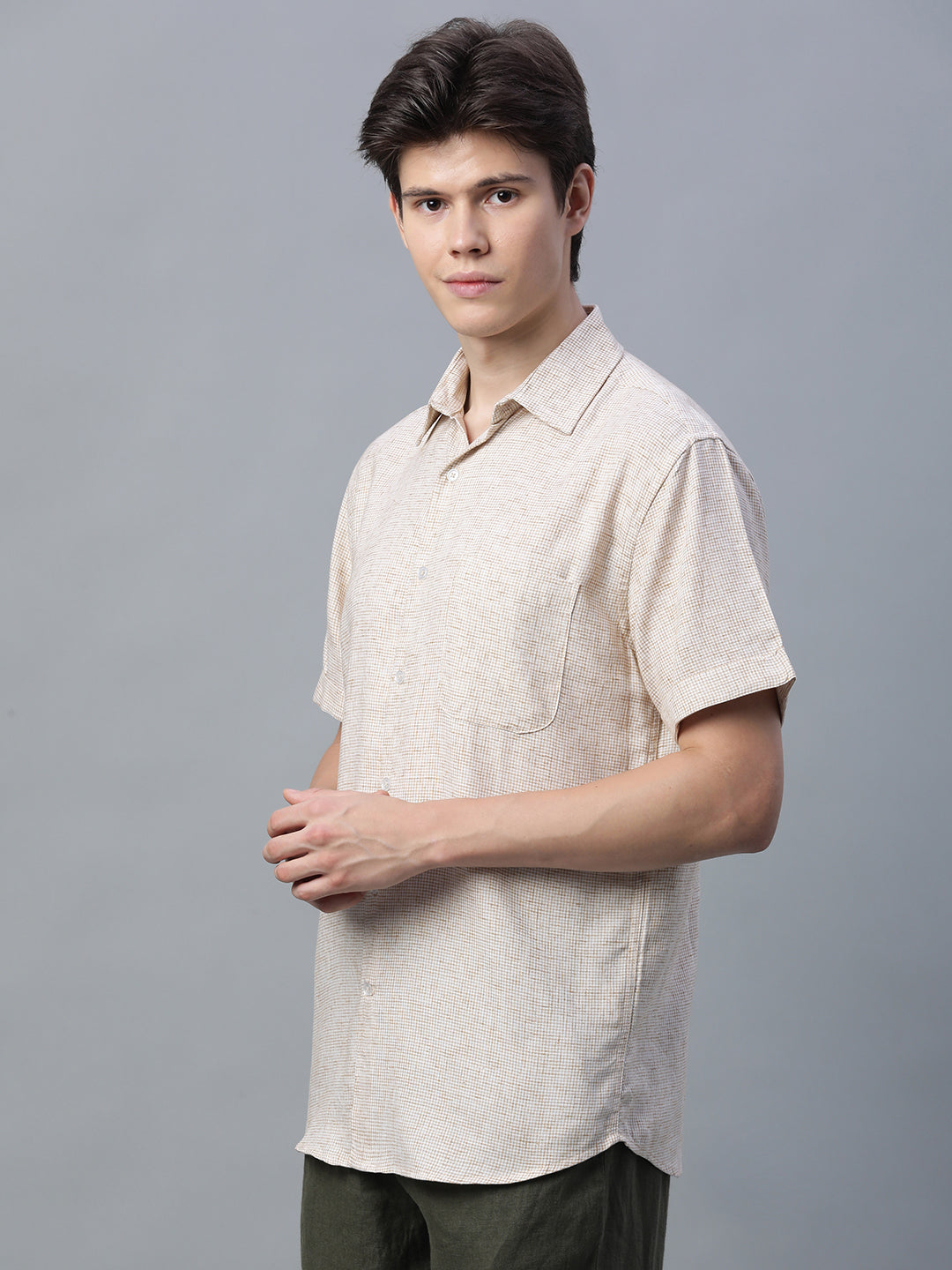 Men's Khaki 100% Cotton Regular Fit Shirt