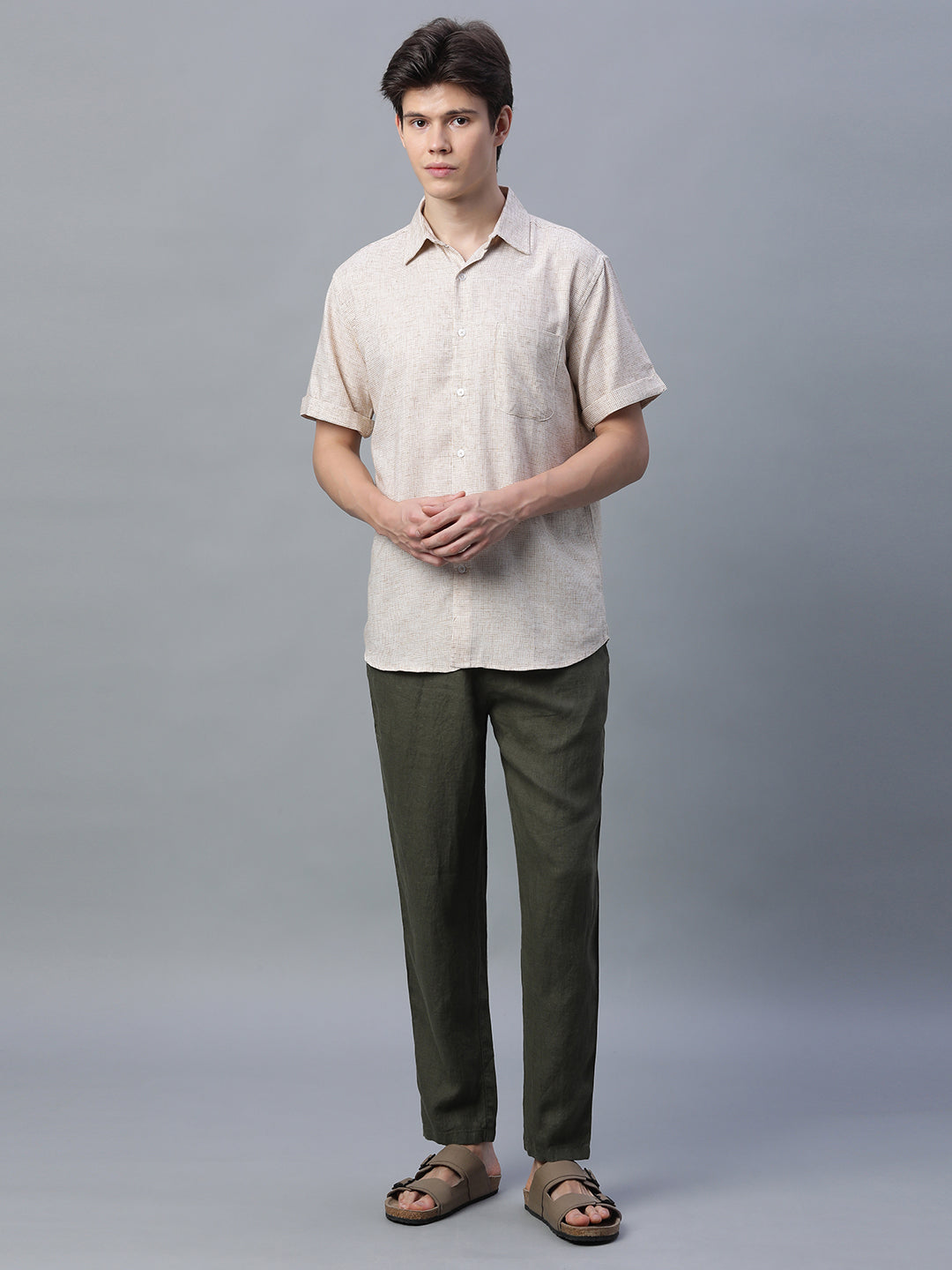 Men's Khaki Cotton Excel Regular Fit Shirt
