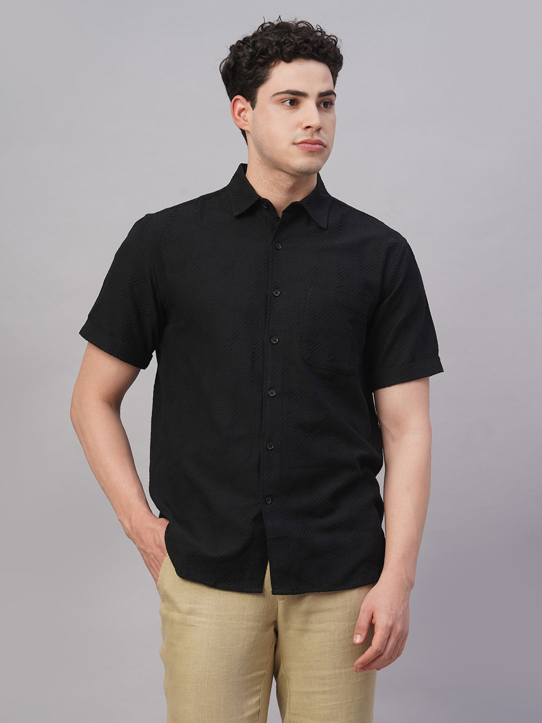 Men's Black 100% Cotton Regular Fit Shirt