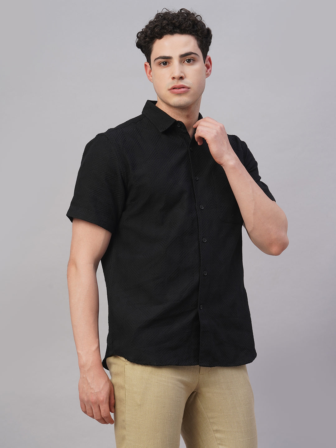 Men's Black 100% Cotton Regular Fit Shirt
