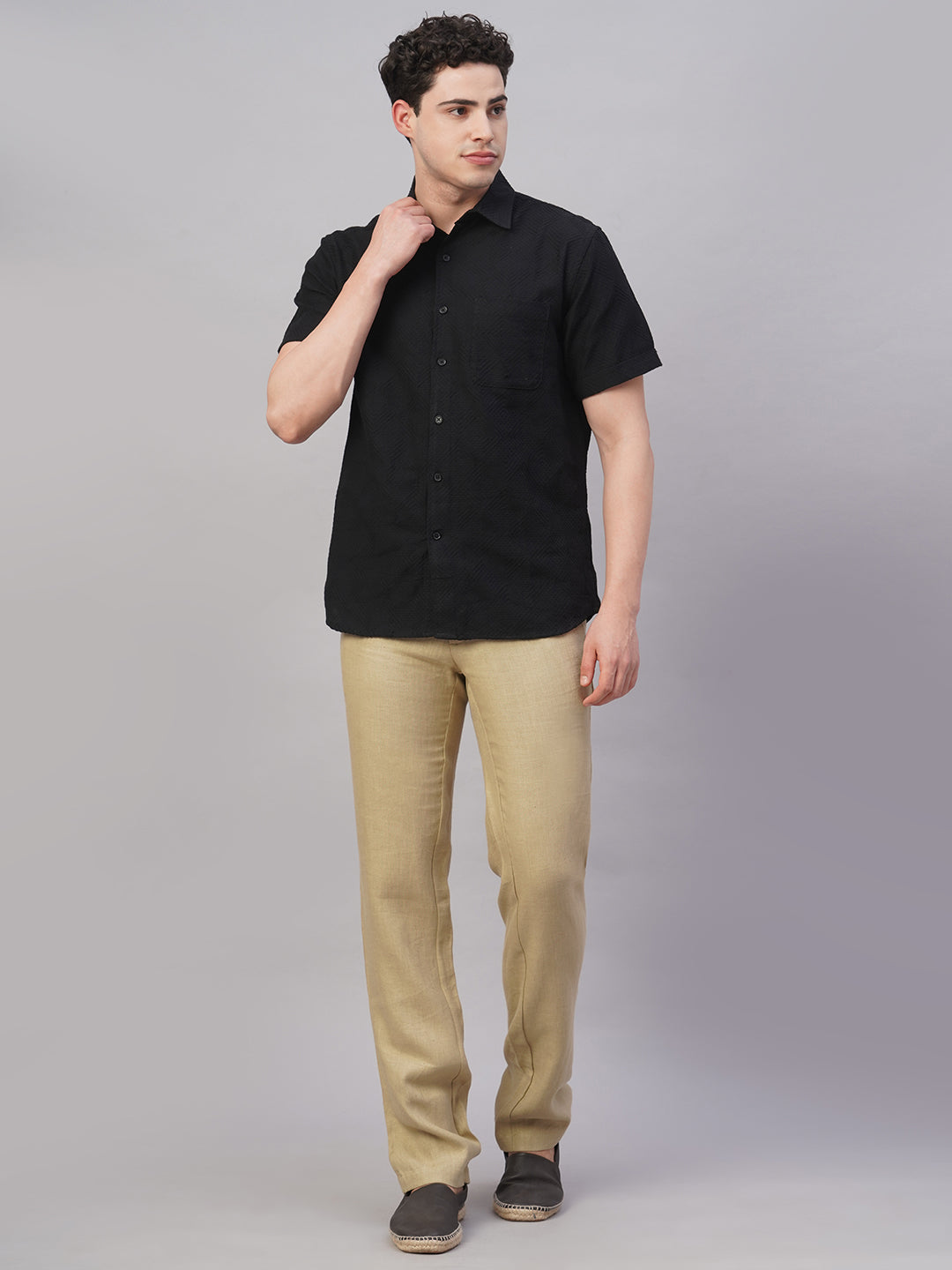 Men's Black 100% Cotton Regular Fit Shirt