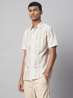 Men's 100% Cotton Regular Fit Vertical Stripe Shirt Natural