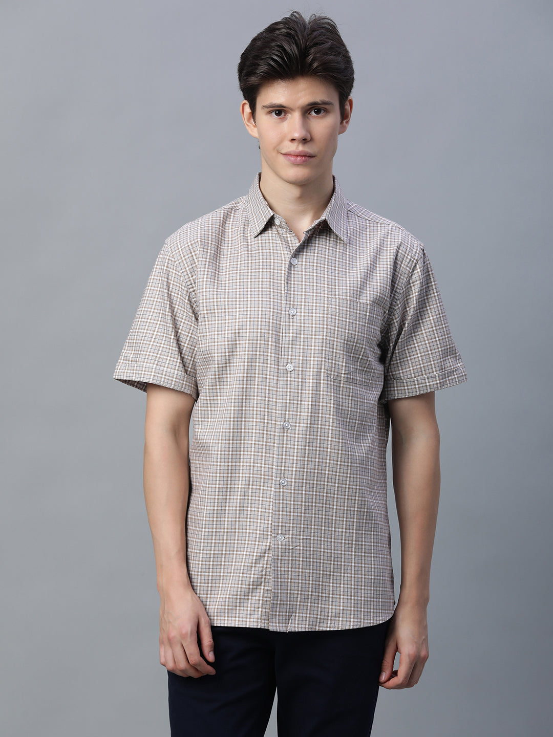 Men's Khaki 100% Cotton Regular Fit Shirt