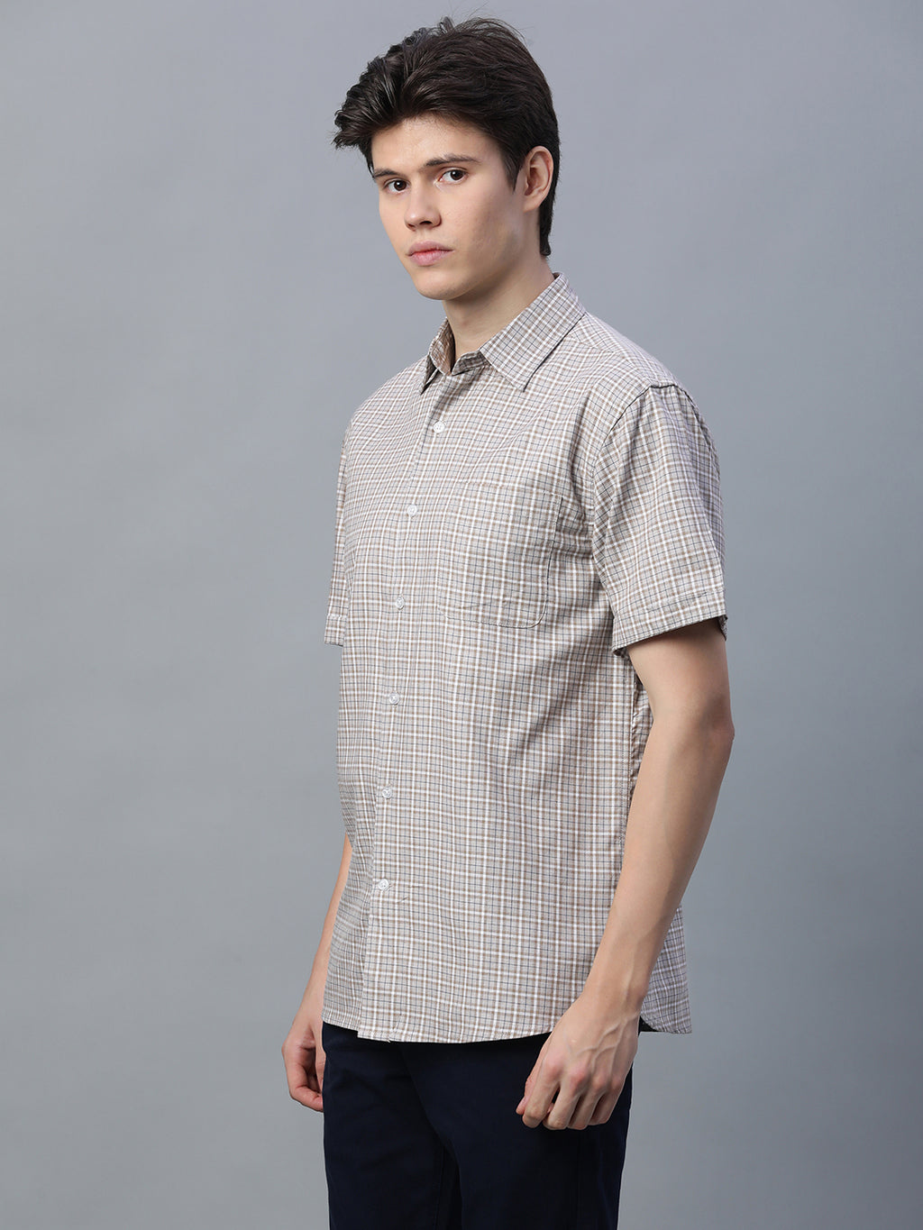 Men's Khaki 100% Cotton Regular Fit Shirt