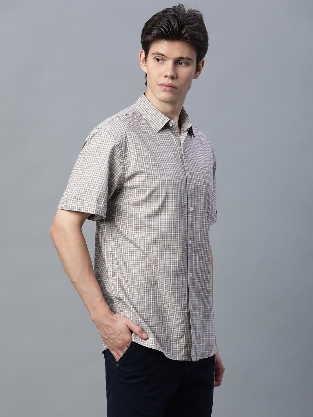 Men's Khaki 100% Cotton Regular Fit Shirt