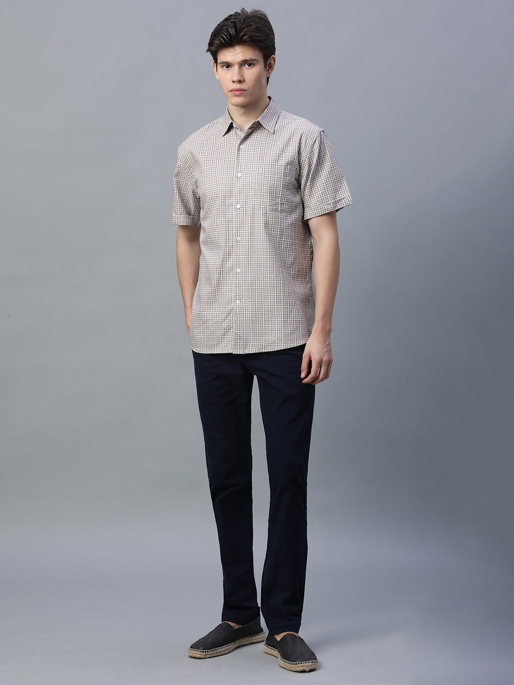 Men's Khaki 100% Cotton Regular Fit Shirt