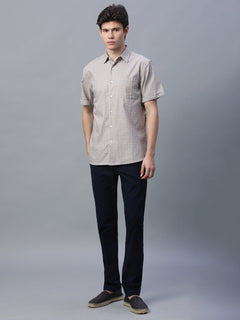 Men's 100% Cotton Micro Check Shirt Khaki