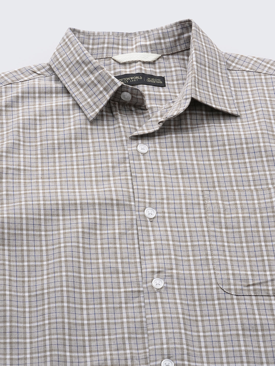 Men's Khaki 100% Cotton Regular Fit Shirt