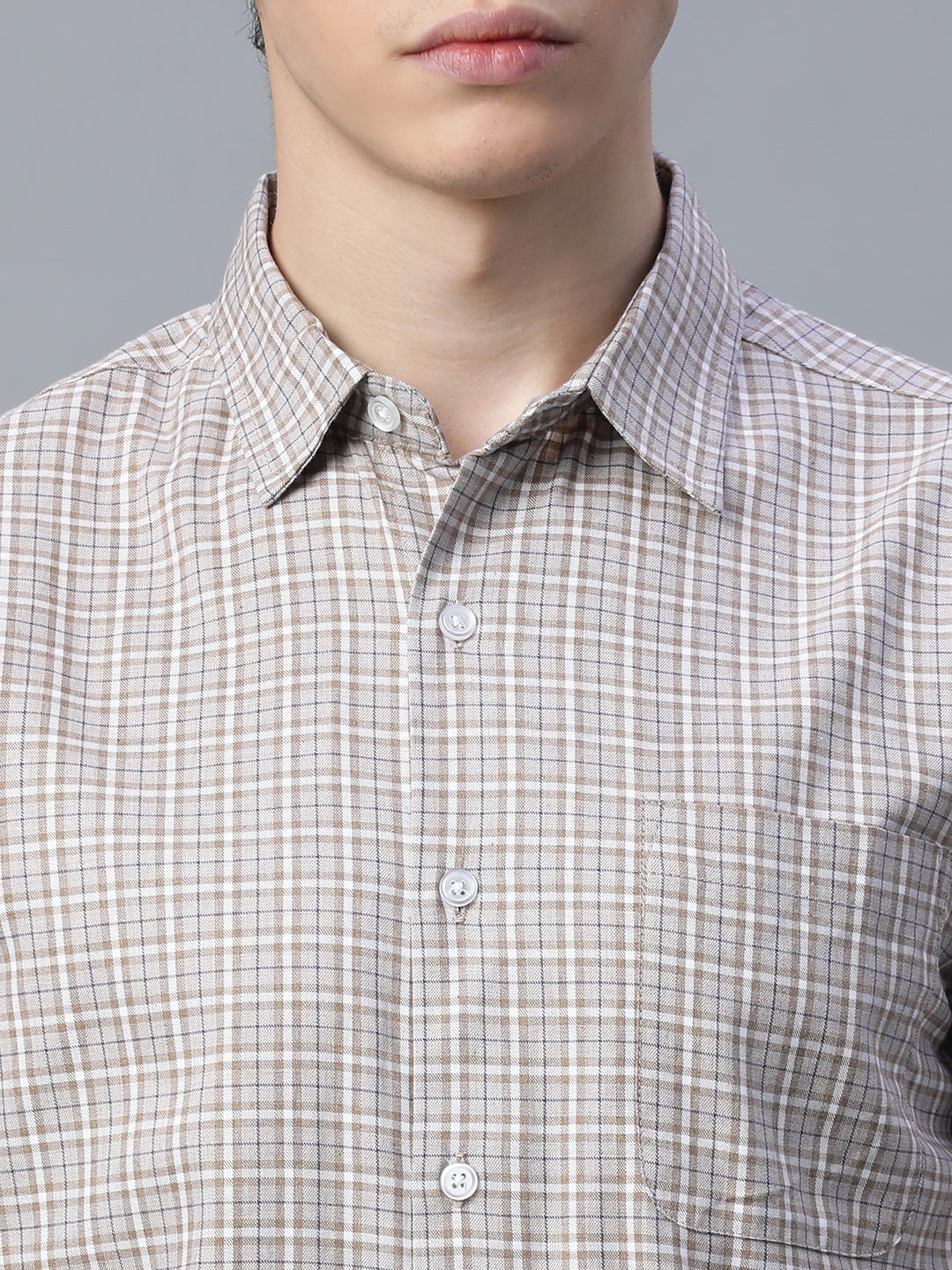 Men's Khaki 100% Cotton Regular Fit Shirt