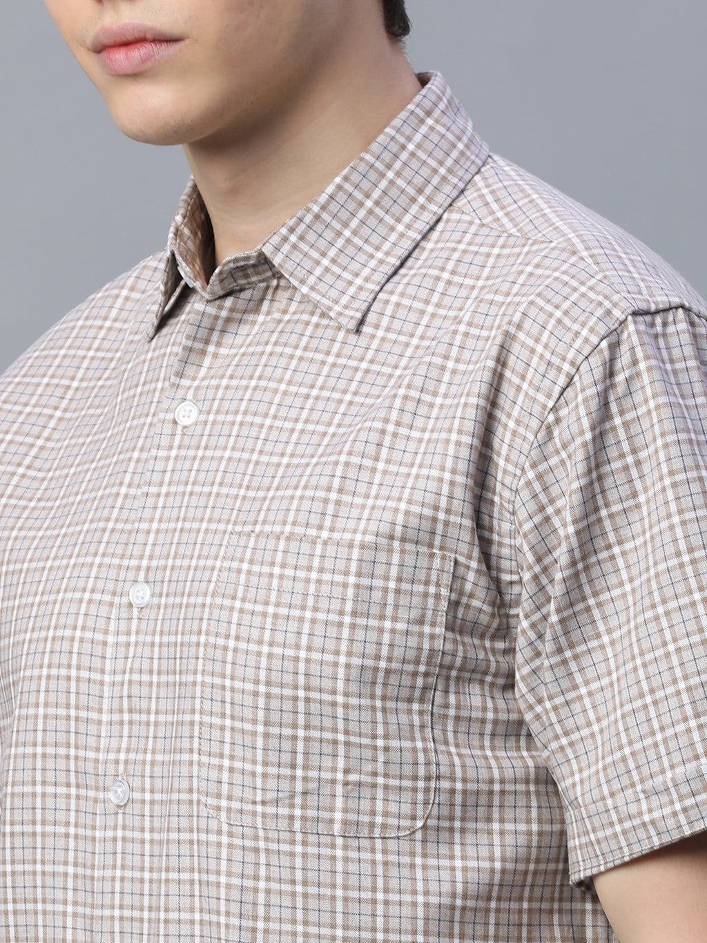 Men's Khaki 100% Cotton Regular Fit Shirt