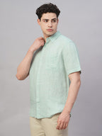 Men's Green 100% Linen Regular Fit Shirt