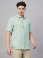Men's Green 100% Linen Regular Fit Shirt