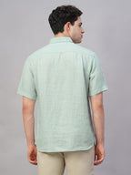 Men's Green 100% Linen Regular Fit Shirt