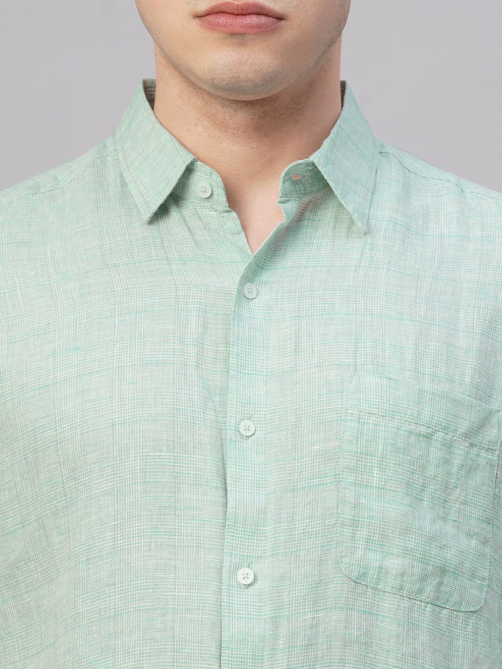 Men's Green 100% Linen Regular Fit Shirt