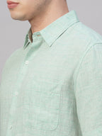 Men's Green 100% Linen Regular Fit Shirt