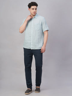 Men’s Linen Regular Fit Check Shirt Sky