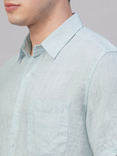 Men’s Linen Regular Fit Check Shirt Sky
