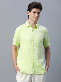Men's 100% Linen Regular Fit Shirt Lime