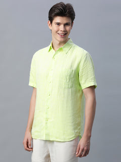 Men's 100% Linen Regular Fit Shirt Lime