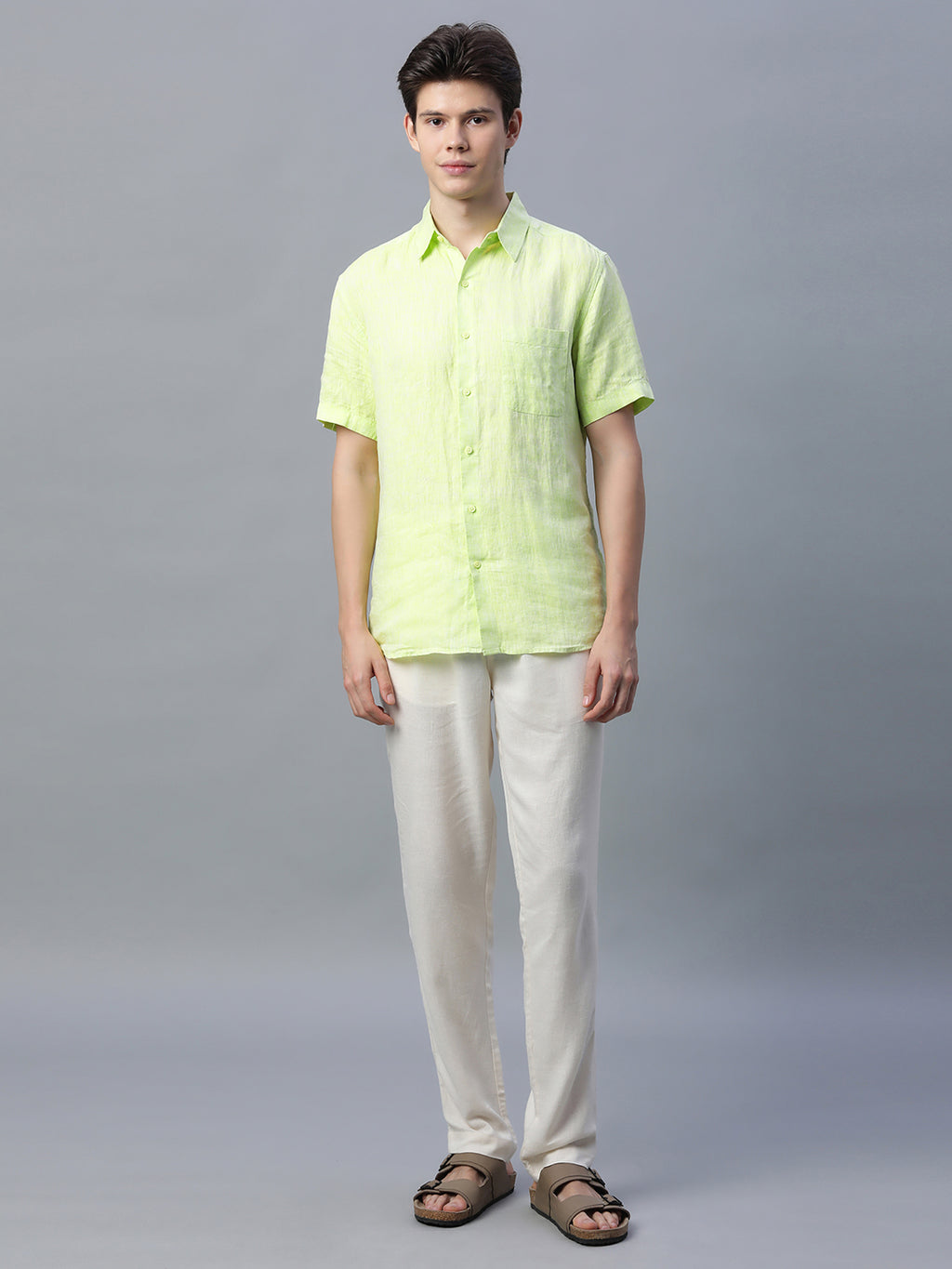 Men's Lime 100% Linen Regular Fit Shirt