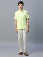 Men's Lime 100% Linen Regular Fit Shirt
