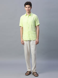 Men's 100% Linen Regular Fit Shirt Lime