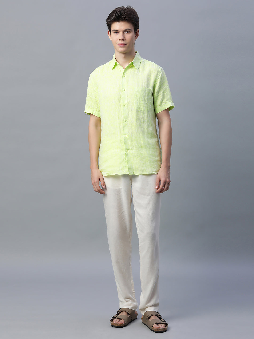 Men's Lime 100% Linen Regular Fit Shirt