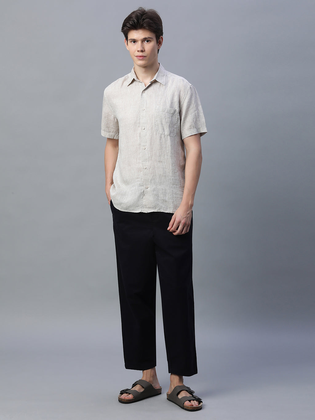 Men's Natural 100% Linen Regular Fit Shirt