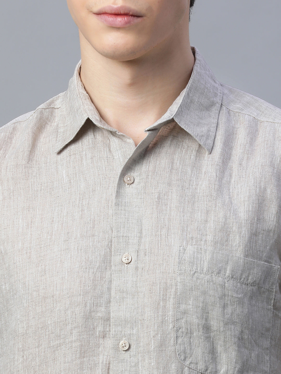 Men's Natural 100% Linen Regular Fit Shirt