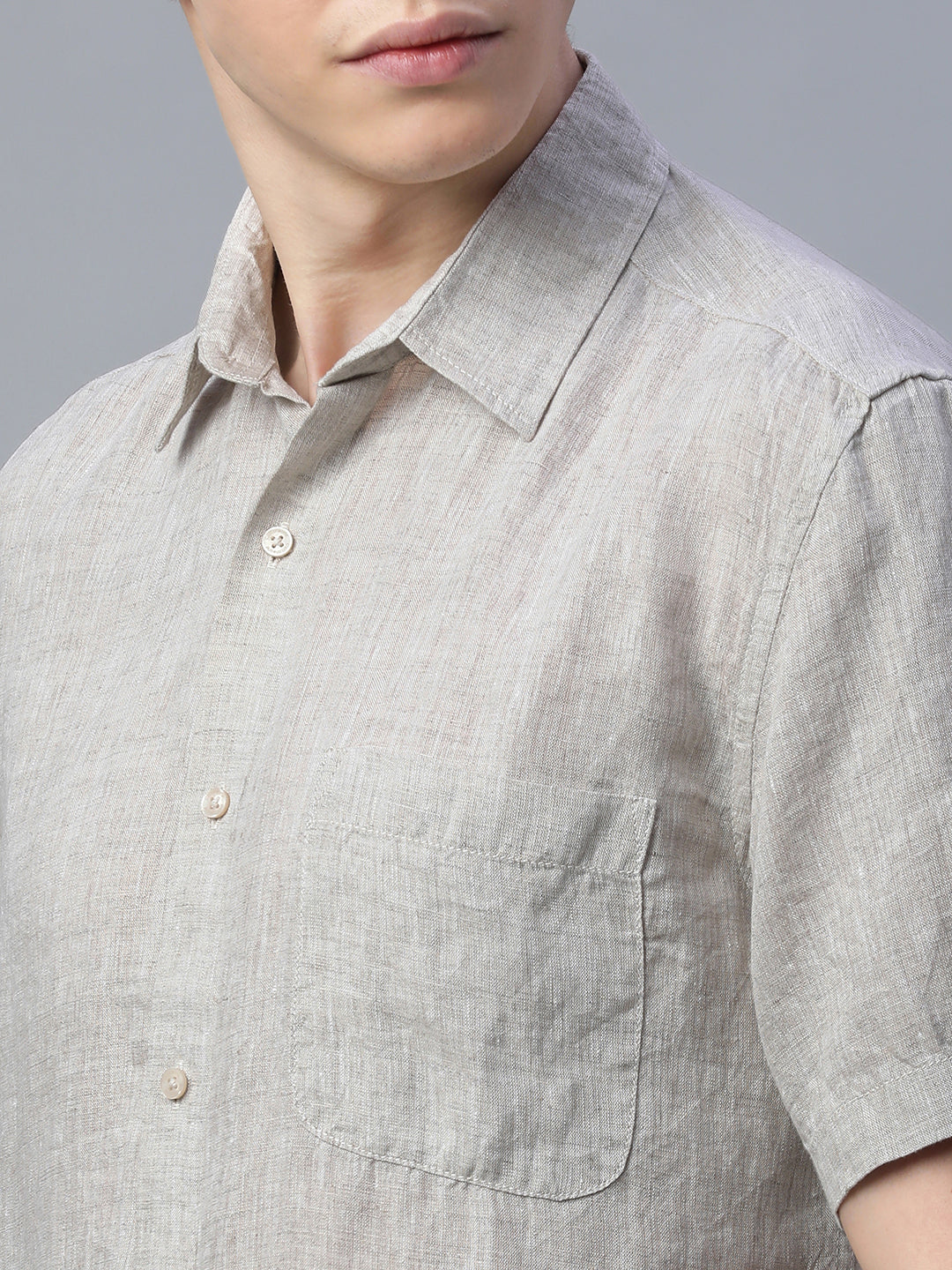 Men's Natural 100% Linen Regular Fit Shirt