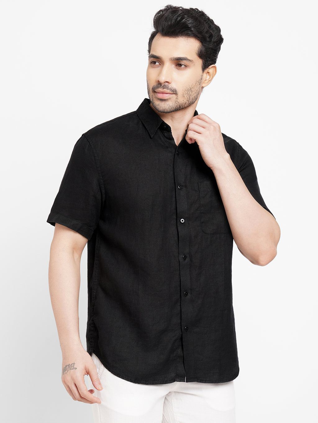 Men's Black 100% Linen Regular Fit Shirt