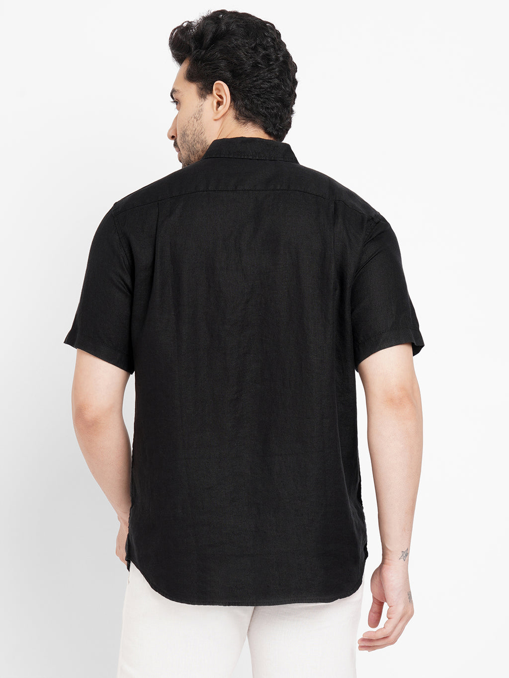 Men's Black 100% Linen Regular Fit Shirt