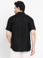 Men's Black 100% Linen Regular Fit Shirt