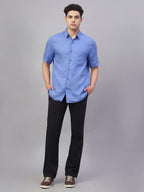 Men's Blue 100% Linen Regular Fit Shirt