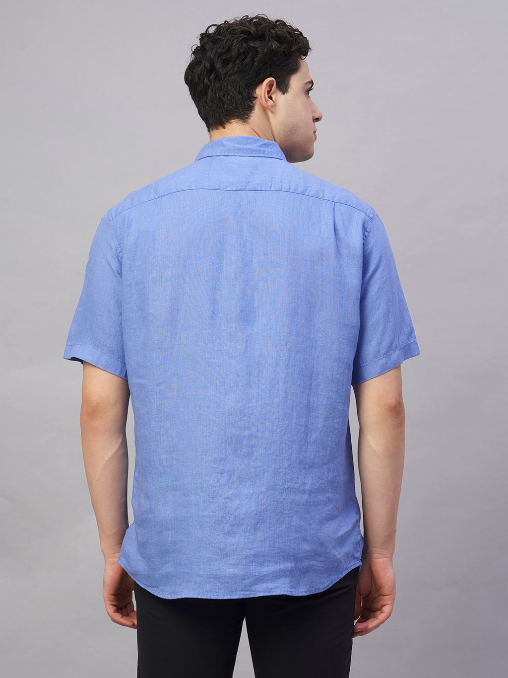 Men's Blue 100% Linen Regular Fit Shirt