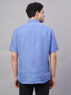 Men's Blue 100% Linen Regular Fit Shirt