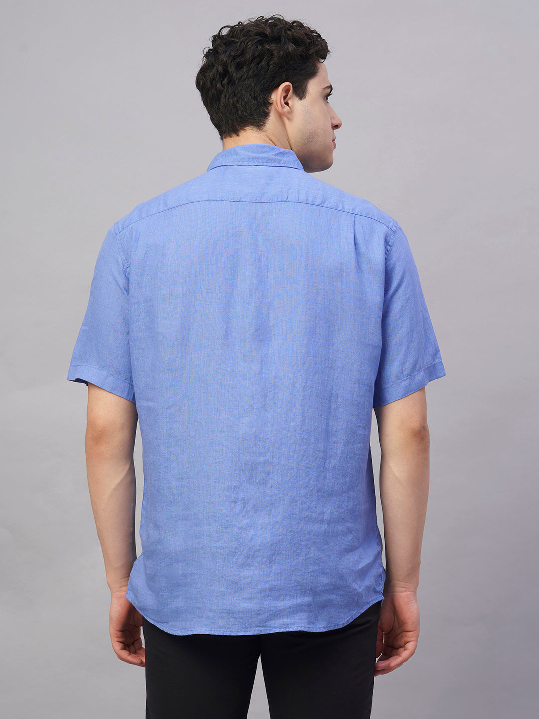 Men's Blue 100% Linen Regular Fit Shirt
