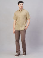 Men's Khaki 100% Linen Regular Fit Shirt