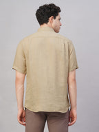 Men's Khaki 100% Linen Regular Fit Shirt