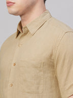 Men's Khaki 100% Linen Regular Fit Shirt